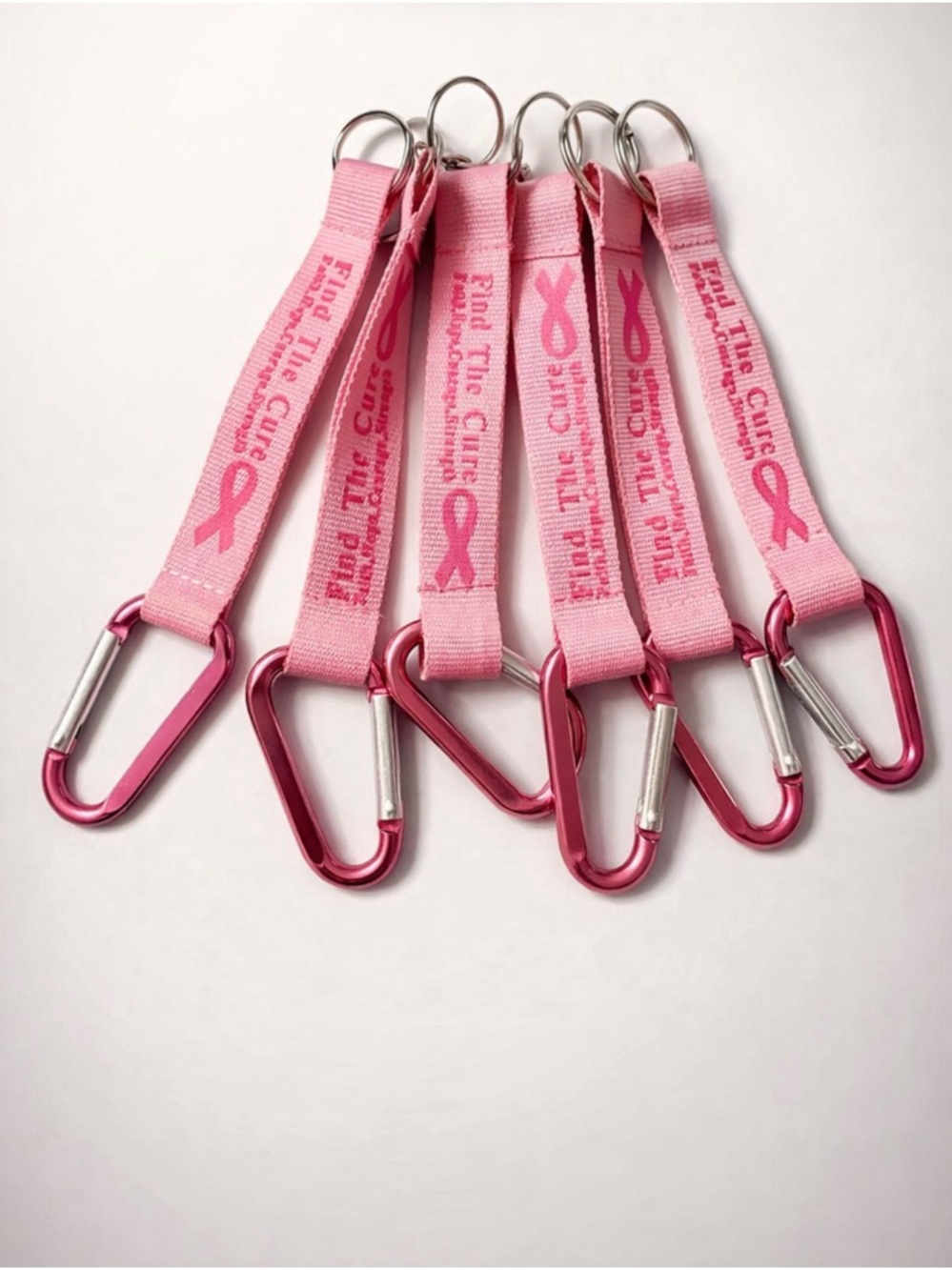 Breast Cancer Awareness Ribbon Keychain with Carabiner (bundle of 6)